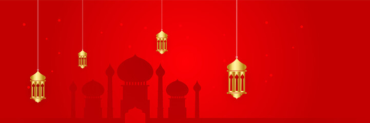 elegant ramadan style red and gold colorful banner design background