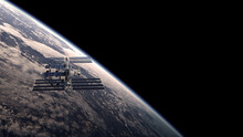 The International Space Station Against The Backdrop Of The Planet Earth For Web Articles,posters Etc.
