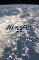 Wall Mural - The International Space Station against the backdrop of the planet Earth for web articles,posters etc.
