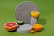 set of citrus fruits on concrete shapes with copy space