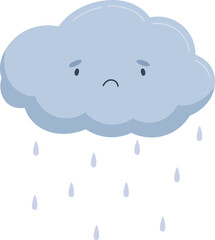 Wall Mural - sad cloud with falling rain drops cartoon illustration