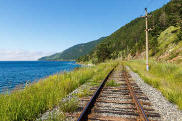 Wall Mural - Circum-Baikal Railway, Russia. the old Trans Siberian railway on the shores of lake Baikal