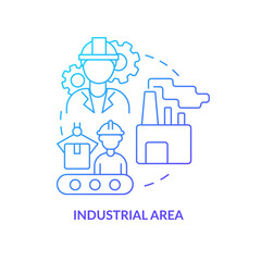 Industrial area blue gradient concept icon. Land use category abstract idea thin line illustration. Factories and plants. Manufacturing business. Isolated outline drawing. Myriad Pro-Bold font used