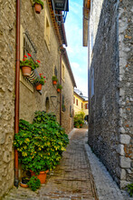 Closeup Of A Narrow Street Of Castro Dei Volsci In Medieval Town Of Lazio Region, Italy