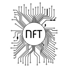 Wall Mural - PCB tracks with NTF non fungible token in center isolated on white. Website design element. Vector illustration.