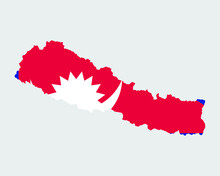 Nepal Flag Map. Map Of The Federal Democratic Republic Of Nepal With The Nepalese Country Banner. Vector Illustration.