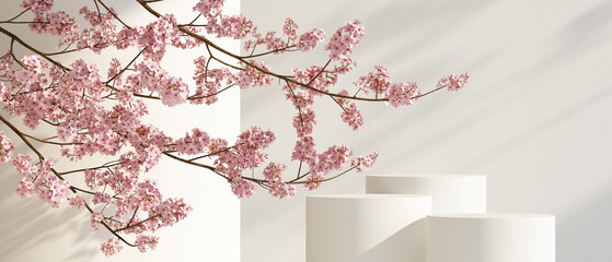 Wall Mural - japanese style architect podium cosmetic background. for branding and product presentation.3d render