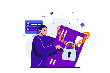 Fototapete - Secure payment modern flat concept for web banner design. Man trusts safety of financial accounts to bank security service. Protection of transactions. Illustration with isolated people scene