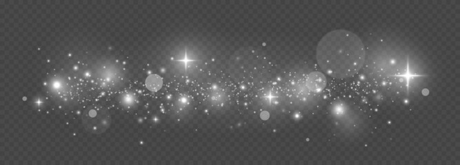 Wall Mural - the dust sparks and silver stars shine with special light. white dust, white sparks and golden stars