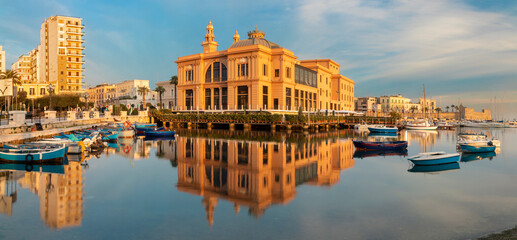 Wall Mural - Bari - The panorama of harbor and Teatro Margherita in the morning light.