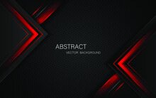 Abstract Black And Red Polygons Overlapped On Dark Steel Mesh Background With Free Space For Design. Modern Technology Innovation Concept Background
