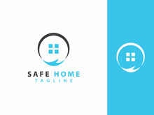 Safe Home Logo Template, House And Hand Concept