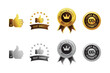 Gold and silver thumb up good best choice best quality money back guarantee award badge label emblem design in vector