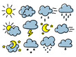 Set of color hand drawn weather forecast icons