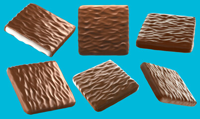 thin chocolate milky filling. 3d illustration. Isolated background.