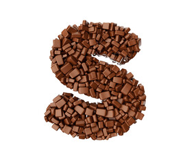 Poster - 3D illustrated letter S sign made of chocolate chunks on a white background