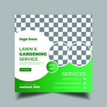 Lawn Garden Or Landscaping Social Media Post Template, Web Banner Template