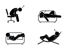 Sleeping Person Icon Collection, Rest Isolated Pictogram, People Fell Asleep In Different Poses