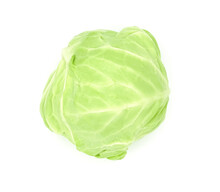 Top View Of Fresh Cabbage With Droplets Of Water Isolated On White Background.