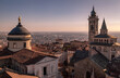High angle view of The Cathedral of Bergamo and the basilica of Santa Maria Maggiore