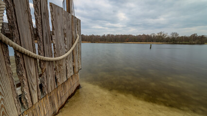 Sticker - Wall with a rope leading into the silver lake, Germany, Lower Saxony, Hanover, Langenhagen