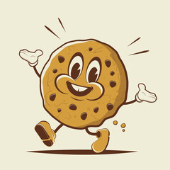 Wall Mural - funny retro cartoon illustration of a cookie