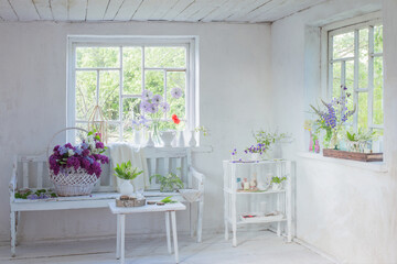 white vintage interior with flowers