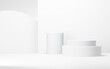 © WC Studio - Podium abstract background. Geometric shape.white colors scene. Minimal 3d rendering. Scene with geometrical background. 3d render