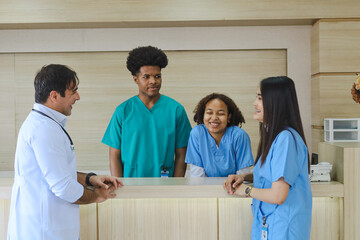 Wall Mural - Medical students talking Consult with the doctor in the hospital