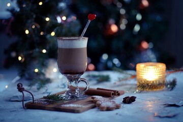 glass of champagne with christmas decorations