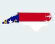 North Carolina Map Flag. Map of NC, USA with the state flag. United States, America, American, United States of America, US State Banner. Vector illustration.