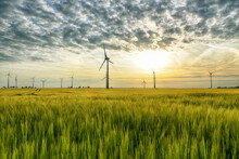 Renewable Energies - Power Generation With Wind Turbines In A Wind Farm