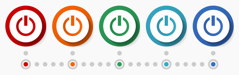 Fototapete - Power concept vector icon set, flat design colorful buttons, infographic template in 5 color options