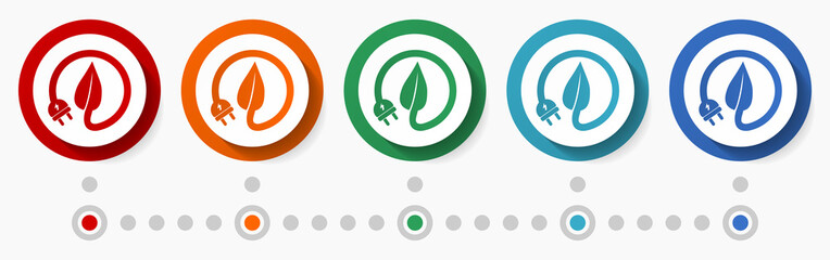 Aufkleber - Renewable, green energy concept vector icon set, flat design colorful buttons, infographic template in 5 color options