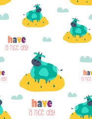 Wall Mural - cartoon seamless pattern with cute funny cow