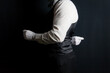 © jeremyimagery.com - Profile Portrait of Butler or Waiter in Black Vest and White Gloves Standing at Elegant Attention. Concept of At Your Service.