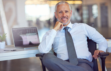 Aufkleber - Hes built a successful business. Portrait of a mature businessman sitting at his desk in an office.