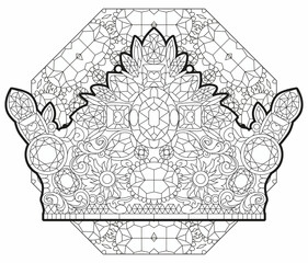Wall Mural - Zentangle stylized crown on mandala for coloring book. Hand Drawn lace vector illustration