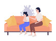 Reassuring mother semi flat color vector characters. Sitting figure. Full body people on white. Crying and scared girl simple cartoon style illustration for web graphic design and animation
