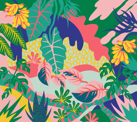 Wallpaper with Plants and leaves and Flowers with bold elements