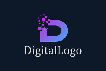 Sticker - Abstract Initial Letter D Logo. Digital Logo With Pixel Dots. Usable for Business and Technology Logos