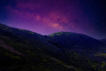 Wall Mural - Landscape with Milky Way. Night sky with stars