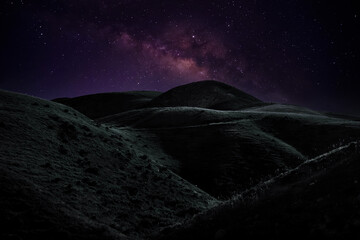 Wall Mural - Landscape with Milky Way. Night sky with stars