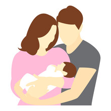 Family. Mom And Dad Are Holding The Baby In Their Arms. Motherhood. Paternity. Vector Illustration Isolated On White Background