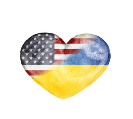 Wall Mural - Ukraine and USA flag a heart symbol