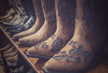 Closeup Of Cowboy Boots On Sale In Shops In Downtown Nashville, Tennessee
