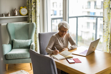 Wall Mural - Senior woman using laptop at home
