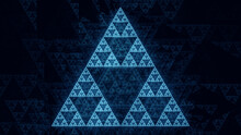 Sierpinski Triangle Fractal In Green And Blue. Mathematics Self Similar Recursive Concept. An Abstract 3D Rendering Background.
