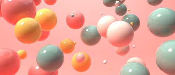 Wall Mural - Scattered floating colored spheres on a vibrant background - 3D render