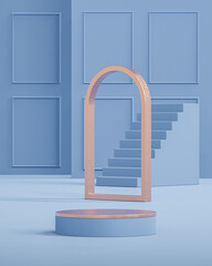 Baby blue modern architectural podium stage stand for product placement 3d render 